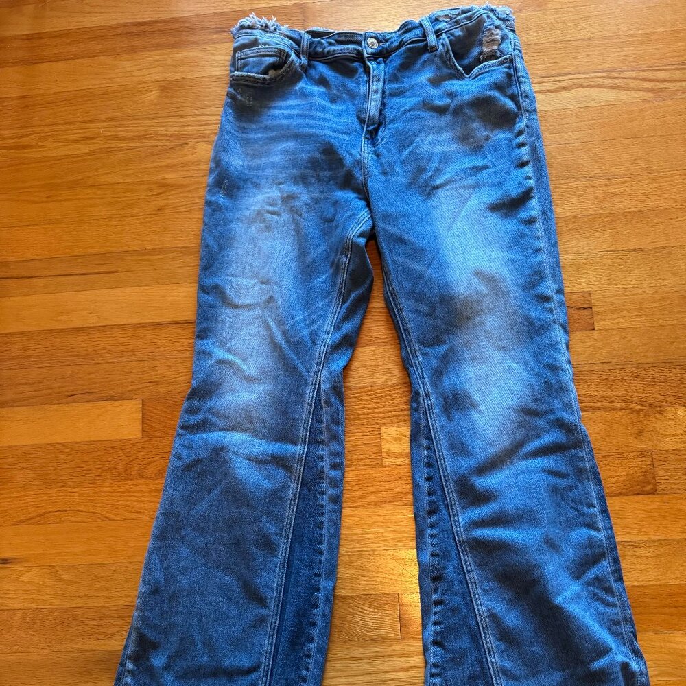 Altar'd State Blue Distressed Flare Jeans